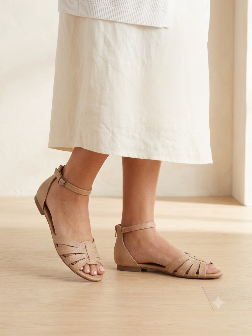 Self Esteem Women's Tan Woven Ankle-Strap Sandals